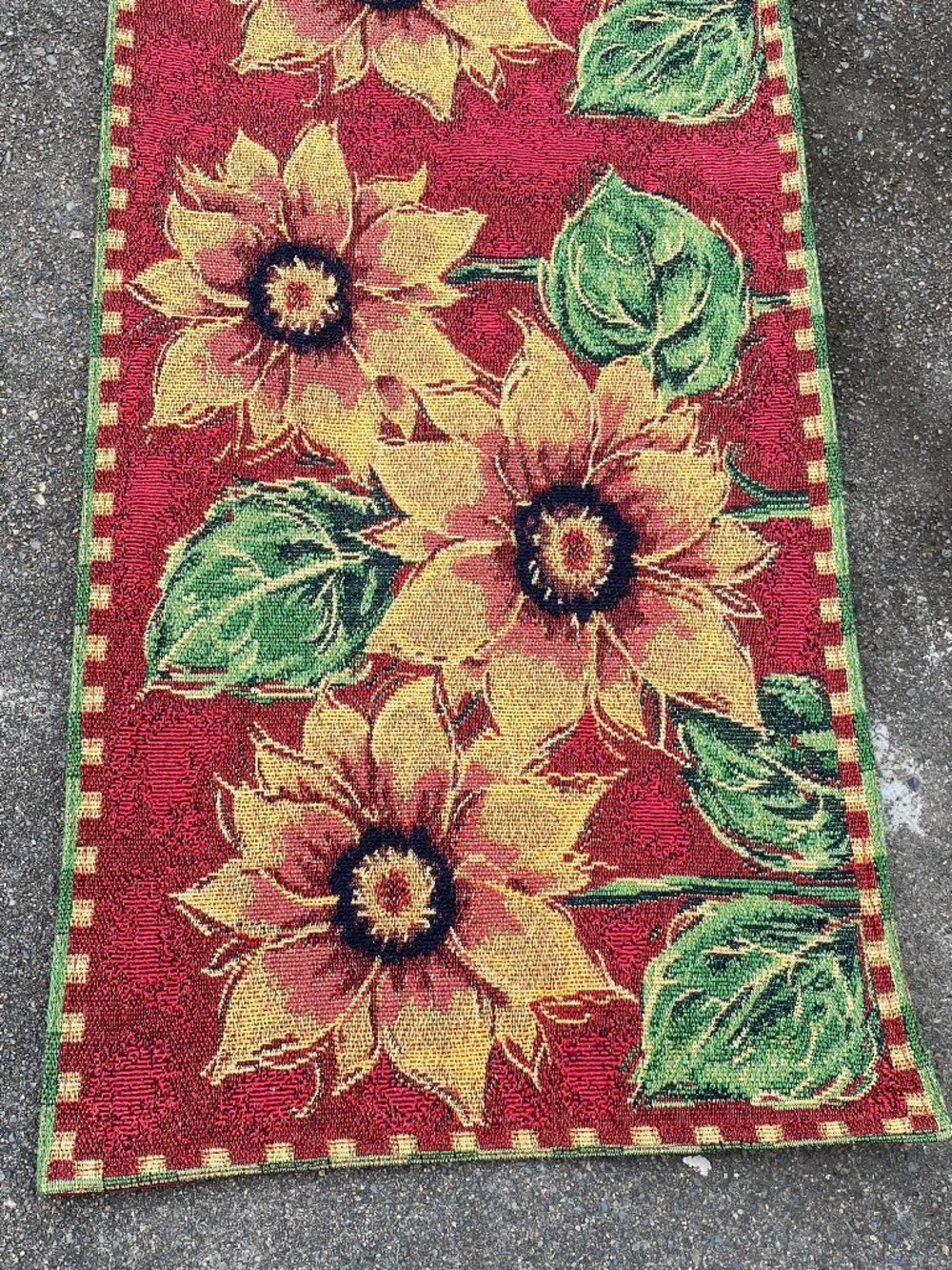 Vintage Sunflower Tapestry Autumn Fall Thanksgiving Burgundy Table Runner